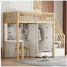 stilvora Hochbett 90 x 200 cm Kiefer massiv beige