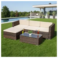 Mucola Gartenlounge-Set Polyrattan Lounge 5tlg. Gartengarnitur Sitzgruppe Sitzgarnitur Sofa, (Set, 5-tlg., Möbelset), Schraub-Ausgleich-Standfüße braun