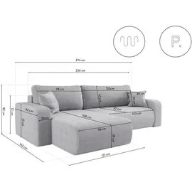kaiser möbel Ecksofa mit schlaffunktion und bettkasten, MILANO XL stoff Poso und Quelle, Schlaffunktion, Bettkasten, viele Farben, bequem, praktisch grau