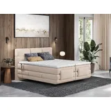 Vente-unique Boxspringbett mit gestepptem Kopfteil + elektrischem Untergestell mit Relaxfunktion + Matratze + Topper - 2 x 90 x 200 cm - Stoff - Beige - LODI von PALACIO