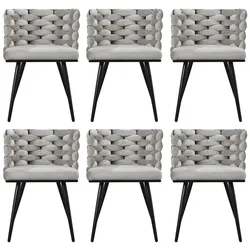 Casa Padrino Luxus Esszimmerstuhl 6er Set Grau / Schwarz 53 x 46 x H. 75 cm - Luxus Küchen Stühle - Esszimmer Möbel - Küchen Möbel - Luxus Möbel - Luxus Einrichtung - Esszimmer Einrichtung