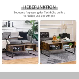 Homcom Couchtisch mit Höhenverstellbarer Platte Spanplatte Braun 100 x 60 x 44cm