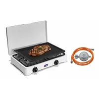 Parker Gaskocher 2-flammig weiß + passende Grillplatte + Regler + 80 cm Schlauch