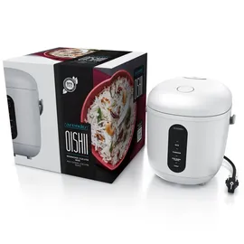 Arendo Reiskocher digital 0,8L mit Messbecher & Reislöffel, 2 Kochprogramme, Warmhaltefunktion, Timer, 300W, Weiß