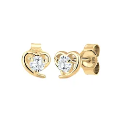 Elli PREMIUM Herz Zirkonia Liebe Filigran 585 Gelbgold Weiß Damen 