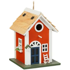 Relaxdays Vogelhaus, Landhausstil, Holz, zum Aufhängen, H x B x T: 25 x 18,5 x 18,5 cm, Vogelvilla für Garten, bunt
