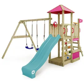 Wickey Spielturm Klettergerüst Smart Savana mit Schaukel & türkiser Rutsche, Spielhaus mit Kletterleiter – Spiel-Zubehör - Pastellblau