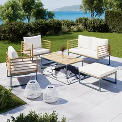 Loungegarnitur Silas Creme Holz/Textil/Metall