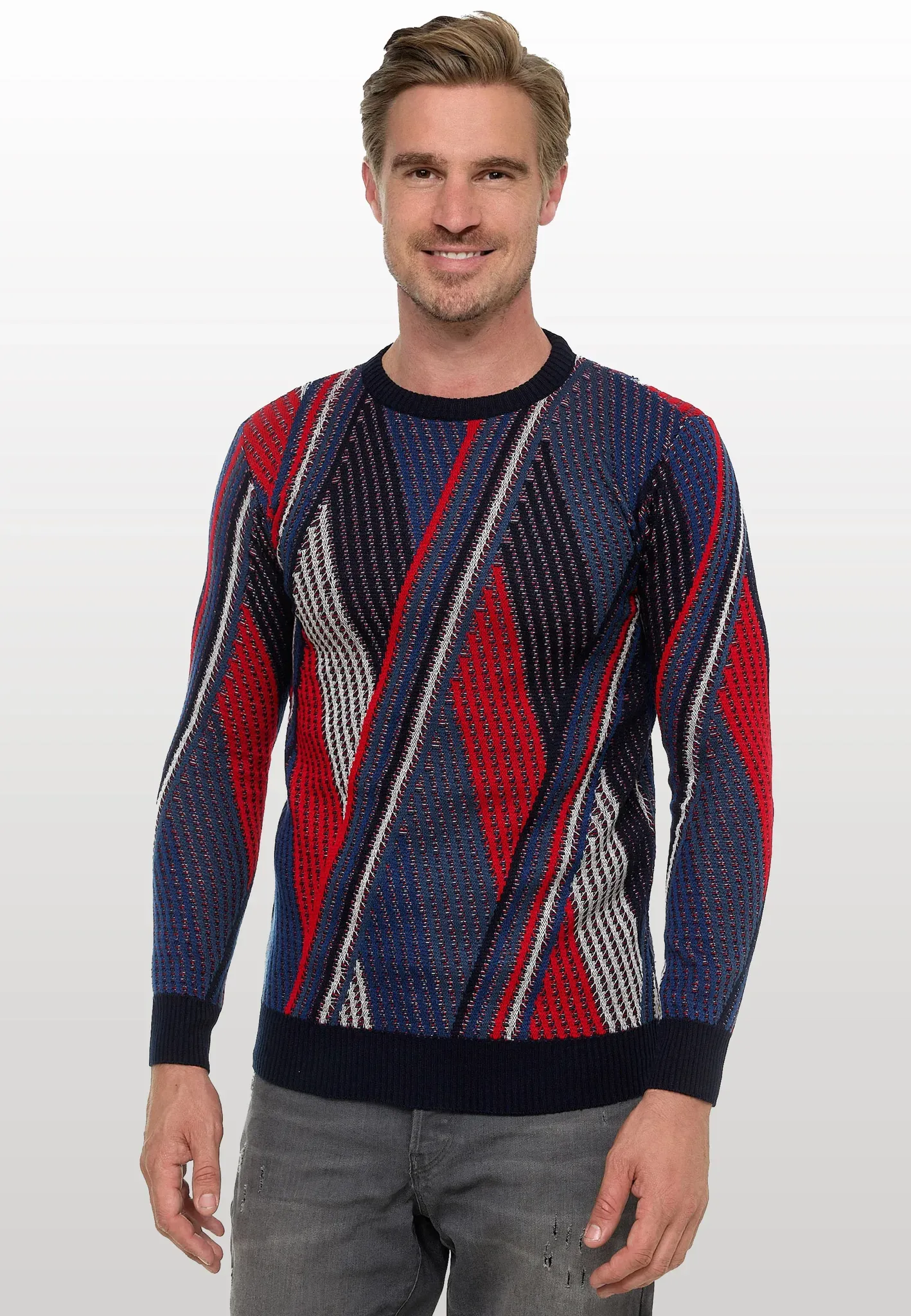 Strickpullover RUSTY NEAL, Damen, Gr. XXL, blau, 70% Polyacryl, 30% Baumwolle, mehrfarbig, normal, Rundhals, Pullover Strickpullover, im Colorblock-Design