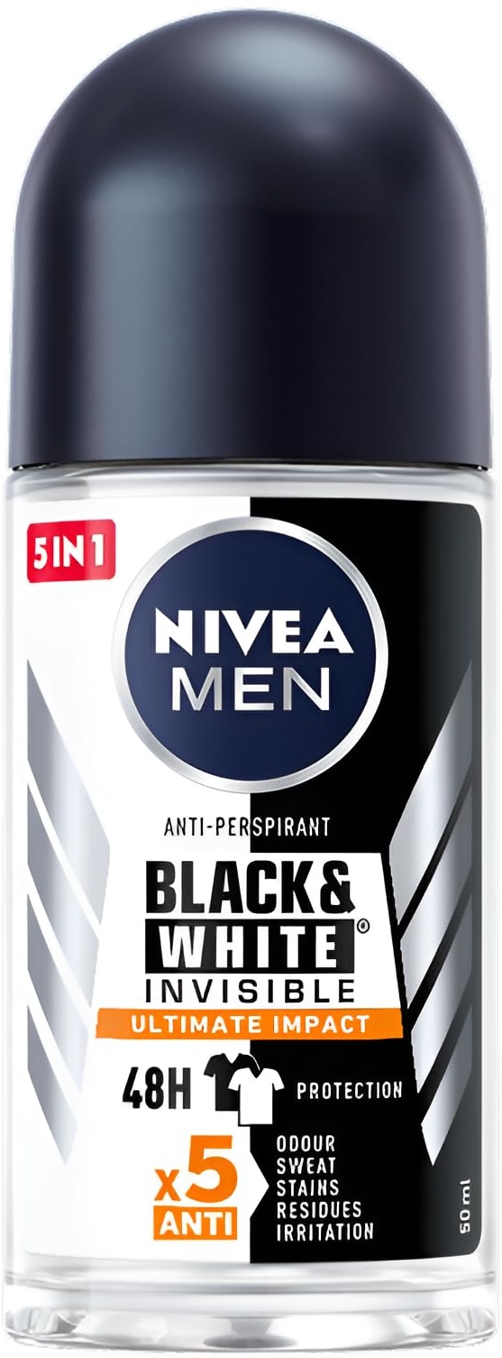 Nivea Roll On Men 50ml (Pack of 6) Invisible for Black & White Ultimate Impact Long-lasting Protection Against Yellow Stains 48 Hours Sweat Protection With Skin Care