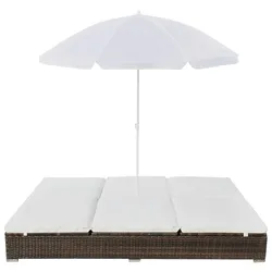 vidaXL Outdoor-Loungebett mit Sonnenschirm Poly Rattan Braun