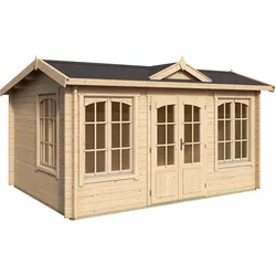 Gartenhaus LASITA MAJA "WINDSOR", beige (naturbelassen), Fußboden im Gartenhaus, Massivholzdach, Holz, Gartenhäuser