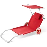 CASARIA Kreta Gartenliege 150 x 52 x 83 cm rot inkl. Rollen und Sonnendach klappbar