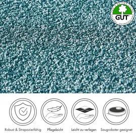 Andiamo Teppichboden ANDIAMO "Verona, Velours, Gesamthöhe 6 mm, Luxusklasse LC2", blau (türkis), B:500cm L:400cm, Kunstfaser, Teppiche, Uni Farben, Breite 400 cm oder 500 cm, strapazierfähig, pflegeleicht