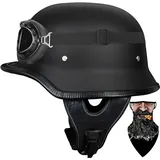 Vintage Deutsche Retro Motorrad Halbhelme Halbschalenhelm Mit ECE Genehmigt Brain-Cap mit Visier Schnellverschluss Schnalle, Jethelm Retro, Chopper Helm, Scooter-Helm