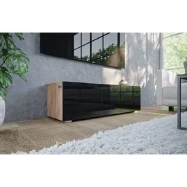 Platan Room Fernsehschrank TV-Lowboard 105/140 / 160/210 / 280 In Weiß Hängend Stehend Hochglanz Matt (105 x 30 x 32, Eiche Gold/Schwarz Hochglanz)