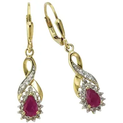 Paar Ohrhänger FIRETTI "Schmuck Geschenk Gold 333 Ohrschmuck Patentbrisur Farbstein Edelstein", rot (gelbgoldfarben, weißgoldfarben, rot, rot, weiß), Ohrringe, Damen, Gelbgold 333, mit Rubin, Weißtopas