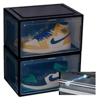 CRELIV Schuhboxen Transparent, Schuhkasten, Stapelbare Schuhorganizer, Schuhkiste, Schuhaufbewahrung mit Magnetischer Seitenöffnung, Aufbewahrungsboxen für Schuhe bis Größe 48 (2 Stück, schwarz)...