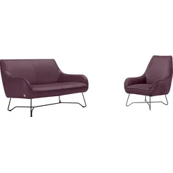 Polstergarnitur EGOITALIANO "Namy, Designobjekt mit hohem Sitzkomfort und toller Detailverarbeitung", lila (plum), Luxus-Microfaser BLUSH, Sitzmöbel-Sets, Set aus 2-Sitzer und Sessel, edles Metallgestell