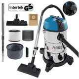 Arebos Industriesauger 5in1, Nass-& Trockensauger, 1300W, 30 L, 1300 W, Verwendbar als Trockensauger mit Beutel und Filter sowie als beutelloser Wassersauger mit praktischem Wasserablass für schnelle Entleerung, 360° Rollen für optimale Rangierbarkeit blau