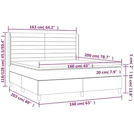 vidaXL Boxspringbett mit Matratze & LED Dunkelbraun 160x200 cm Stoff