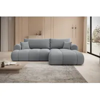 thematys Ecksofa mit Schlaffunktion und Bettkasten, L-Form, Cord und Bouclé + 2 Kissen, 260 x 165cm - Luxus Couch mit Bettfunktion mit Bonnellfedern grau