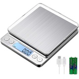 KUBEI 1kg/0.01g USB Aufladen Feinwaage Digitale Küchenwaage,Hochpräzise Grammwaage Digitalwaage Briefwaage Haushaltswaage Edelstahl Wiegefläche,Perfekt um Schmuck, Münzen, Puder,zum Backen