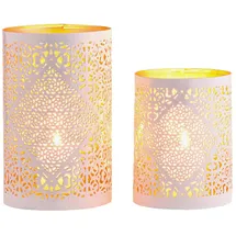 Marrakesch Orient & Mediterran Interior 2er Set Orientalische Deko Windlicht Teelichthalter Yazim Weiss