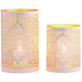 Marrakesch Orient & Mediterran Interior 2er Set Orientalische Deko Windlicht Teelichthalter Yazim Weiss