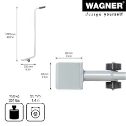 WAGNER Möbelheber/Lifter/Umzugshelfer 102 x 23 cm, rückenschonend, aus Stahl, Tragkraft 150 kg - 20412201