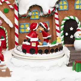 Fééric Lights and Christmas Weihnachtsszene Geschenkefabrik beweglich mit Ton 23,2 x 24,5 cm
