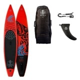 Runga-Boards Inflatable SUP-Board Runga TOA RACE AIR 12.6 RED Stand Up Paddling SUP iSUP, (Set 1, mit gepolsterten Trolley-Rucksack, Center-Finne und Coiled-Leash) Set 1