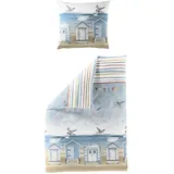Traumschlaf Seersucker Nordseeküste Blau 135 x 200 cm + 80 x 80 cm