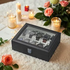 Songmics Uhrenbox schwarz, grau 25,5 x 20,2 x 7,8 cm, 1 St.