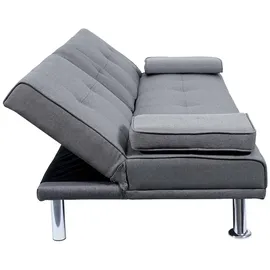 Mendler 3er-Sofa HWC-F60, Couch Schlafsofa Gästebett, Tassenhalter verstellbar 97x166cm ~ Textil, dunkelgrau