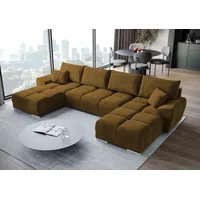 BroMARKT Ecksofa NUBES Schlaffunktion Bettkasten U-Form 372x184x85cm Senf - Gelb