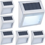 Relaxdays Solarlampen für Wand, 6er Set, Hauseingang & Garten, LED Außenleuchte, IP44, Edelstahl, weißes Licht, Silber