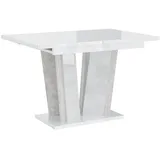 PROROOM FURNITURE - Esstisch Ausziehbar 120-160x80x75 cm – Esszimmertisch Rechteckig, Dining Table, Modern Tisch für Esszimmer, Küche, Wohnzimmer, Salon (DORA2) (Weiß Hochglanz, Betonoptik)