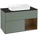 Villeroy & Boch Finion Waschtischunterschrank F662GNGM 100x60,3x50,1cm, Regal rechts Walnut veneer, Olive Matt Lacquer