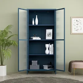 [en.casa] Vitrinenschrank Säkylä 180 x 80 x 35 cm Navyblau
