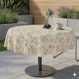 Miami Gartentischdecke Tischdecke Meterware Outdoortischdecke Campingtischdecke Mediterran Creme Rund 80 cm Outdoor Camping