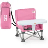 Bright Starts Pop ’N Sit Tragbare Sitzerhöhung, für drinnen und draußen, Bodensitz mit Essenstablett, Pink, 6 Monate - 3 Jahre