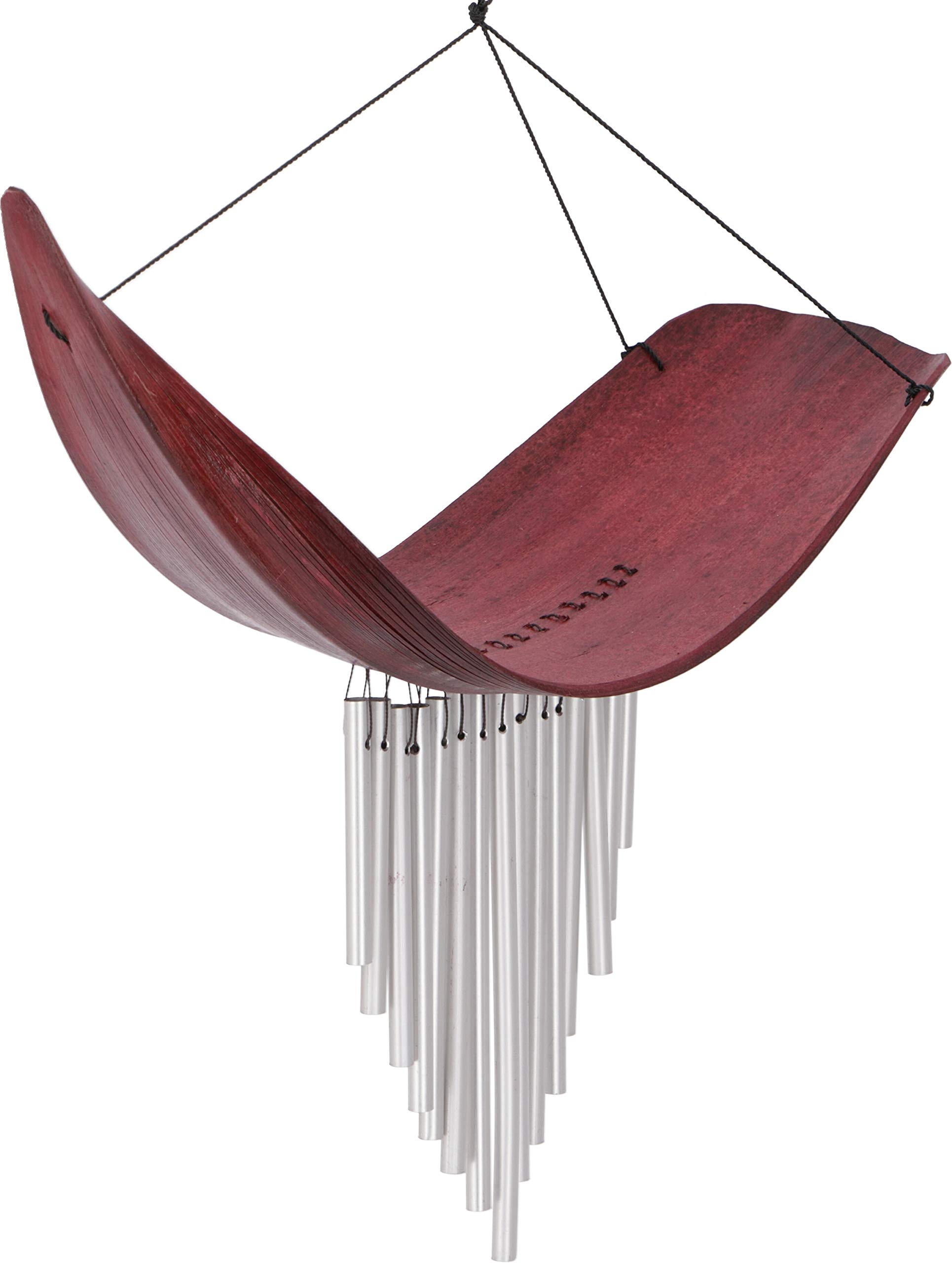 GURU SHOP Aluminium Klangspiel, Exotisches Windspiel - Palmenblatt Rot, 30x40x10 cm, Windspiele & Klangspiele