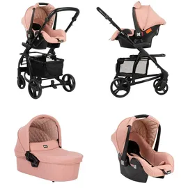 KIKKABOO Kombikinderwagen Madrid 3 in 1, Babyschale, Babywanne, faltbar, Tasche rosa - Rosa