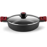 Bra Premiere | Niedriger Schmortopf 36 cm, Aluminiumguss, dreischichtig, verstärkte Antihaftbeschichtung, 2 abnehmbare Silikongriffe, für alle He... - Schwarz/Rot
