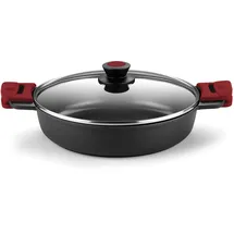 Bra Premiere | Niedriger Schmortopf 36 cm, Aluminiumguss, dreischichtig, verstärkte Antihaftbeschichtung, 2 abnehmbare Silikongriffe, für alle He... - Schwarz/Rot