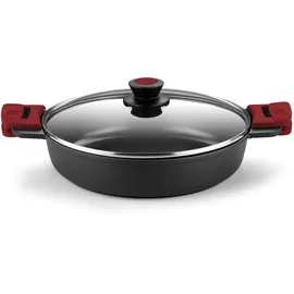 Bra Premiere | Niedriger Schmortopf 36 cm, Aluminiumguss, dreischichtig, verstärkte Antihaftbeschichtung, 2 abnehmbare Silikongriffe, für alle He... - Schwarz/Rot