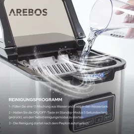 Arebos Eiswürfelmaschine 2,2L Wassertank 3 Eiswürfelgrößen 12 kg/24h Timer - Silber