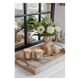 Edzard 2er Set Teelichtglas Hase, Höhe 8 cm, Durchmesser 7 cm, Deko für Ostern (2 Stück grau)