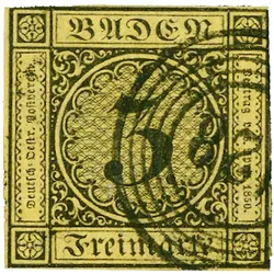 Briefmarke aus Baden mit Ziffer im Kreis